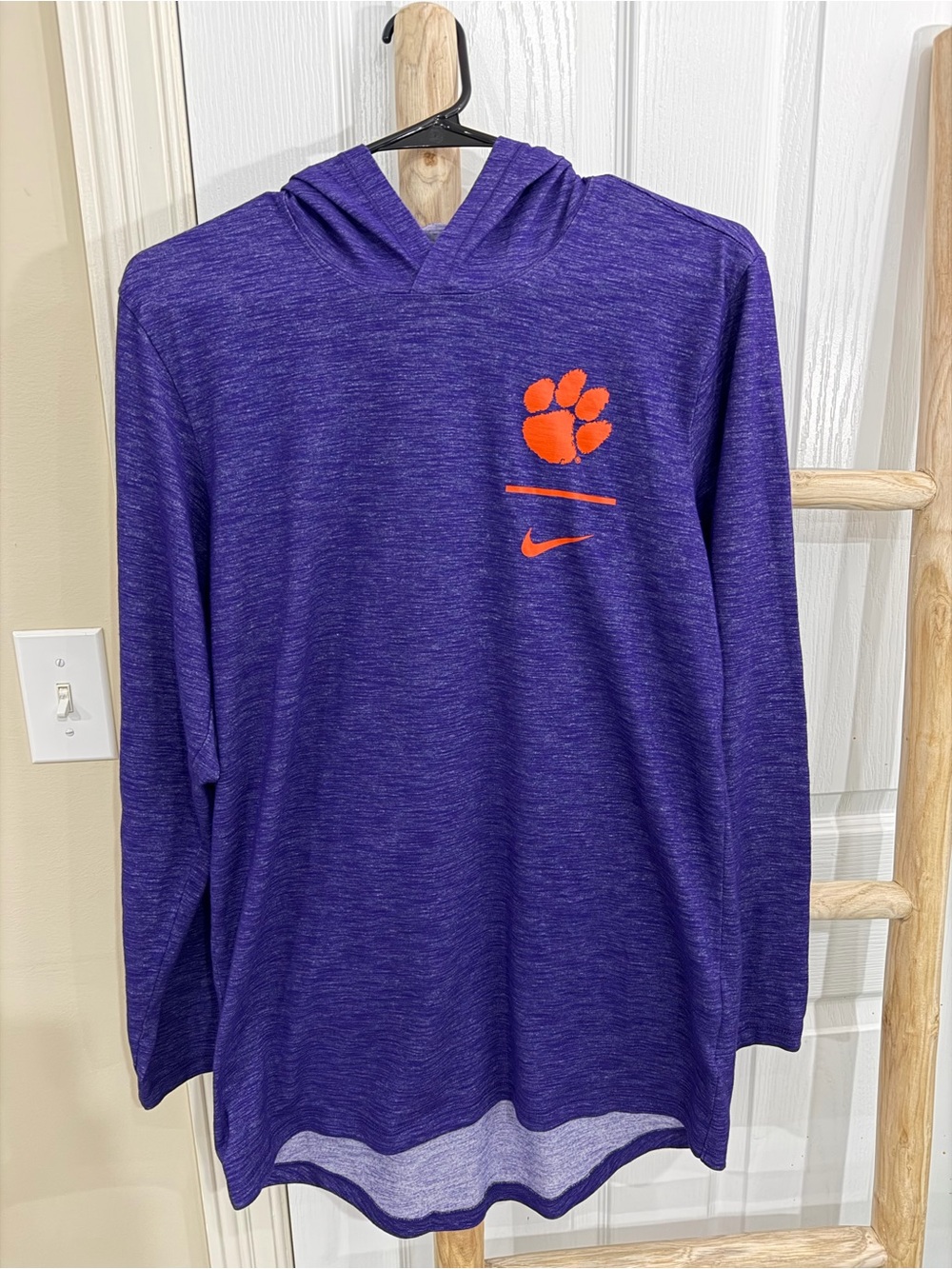 Men's Nike Purple Clemson Tigers Slub Performance Long Sleeve Hoodie Shirt Sz S